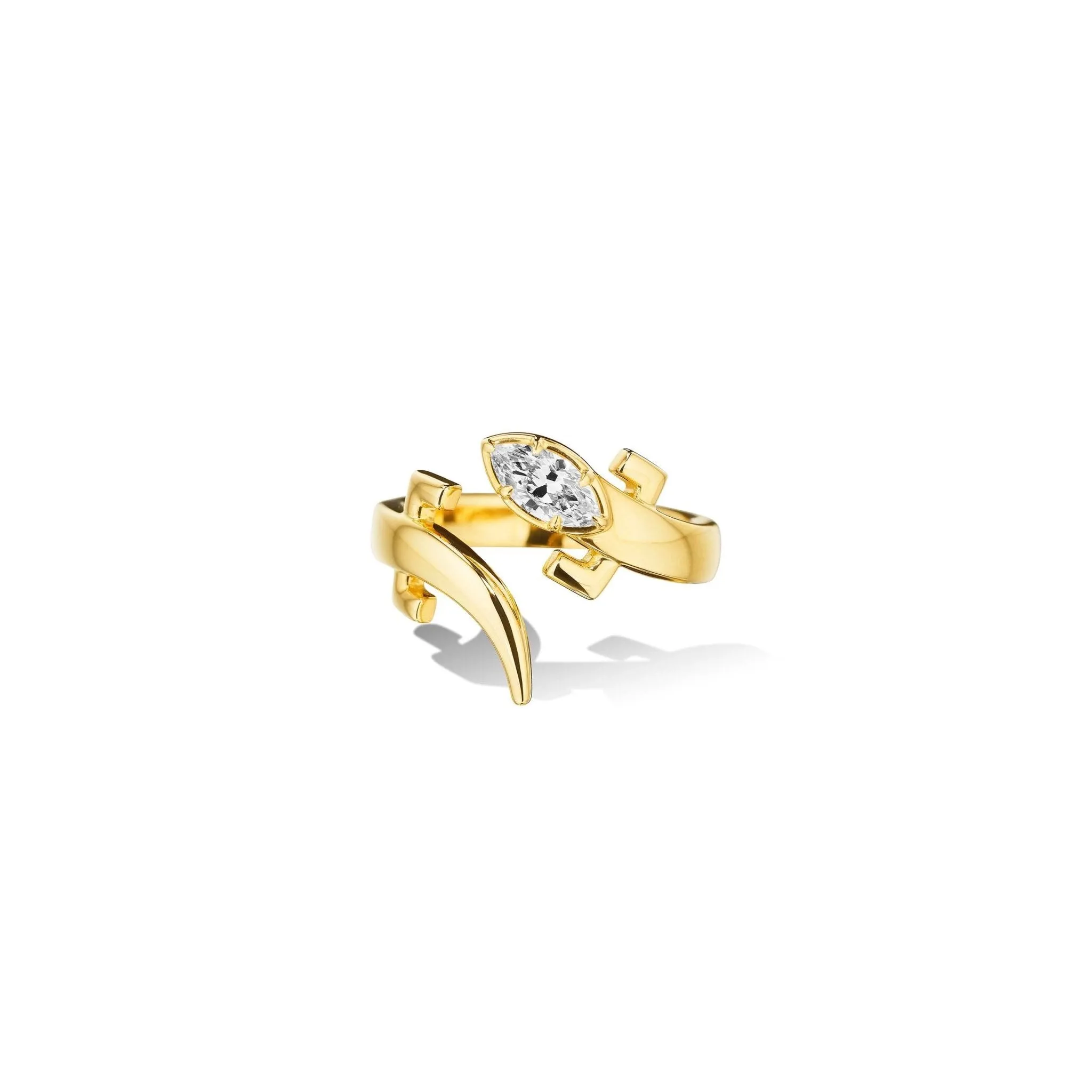 Yellow Gold Origin Bypass Ring with White Diamond