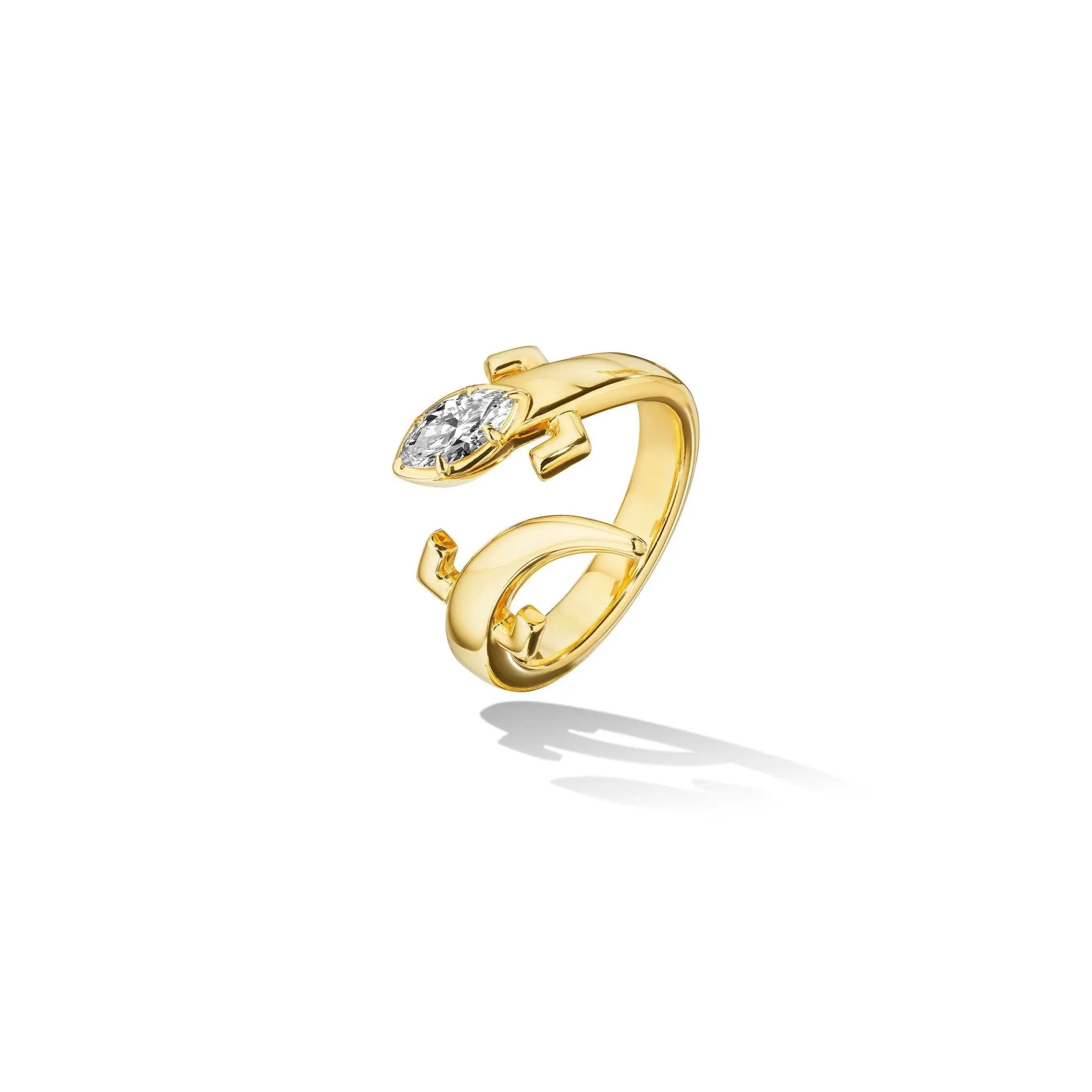 Yellow Gold Origin Bypass Ring with White Diamond