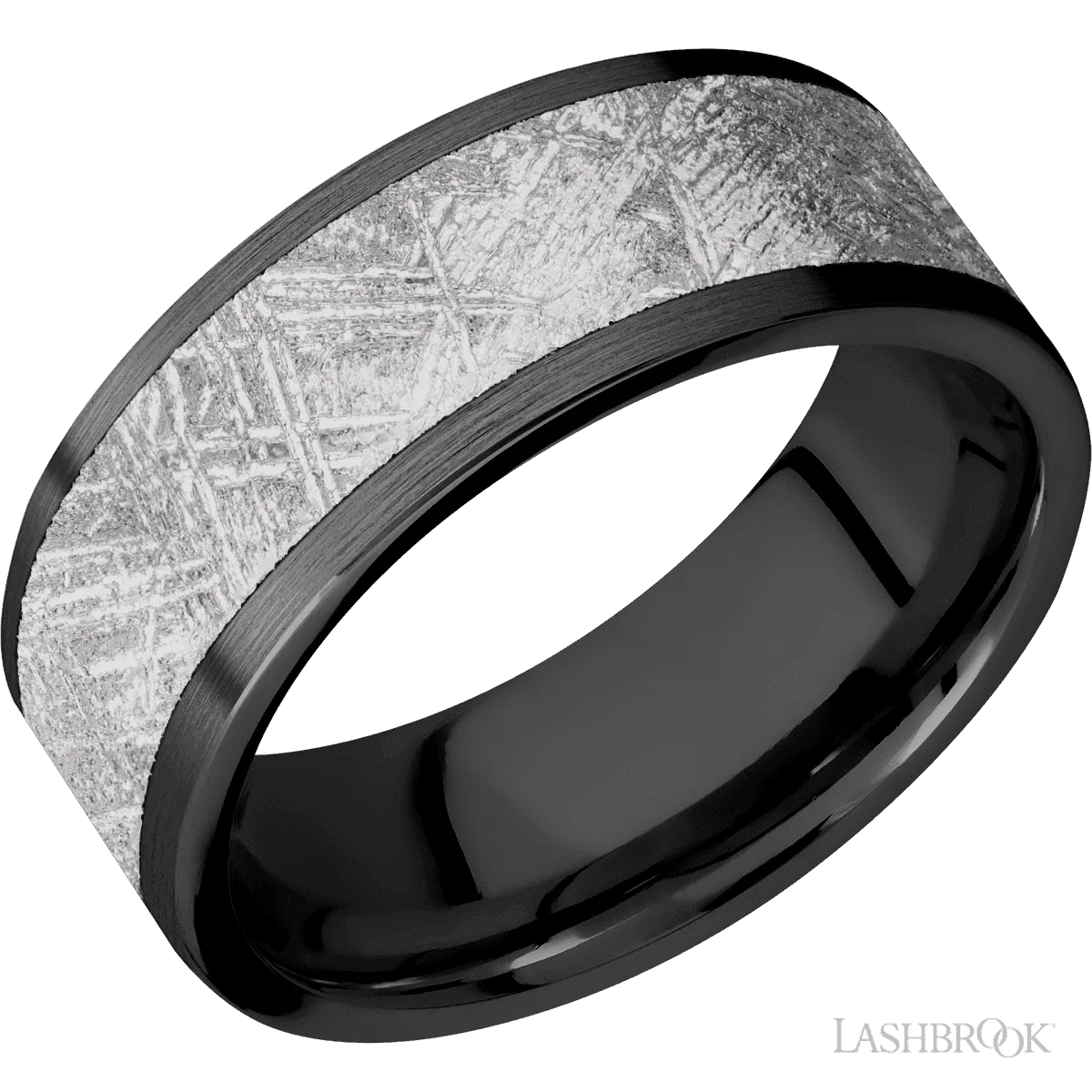 Zirconium with Satin Finish and Meteorite Inlay - 8 MM